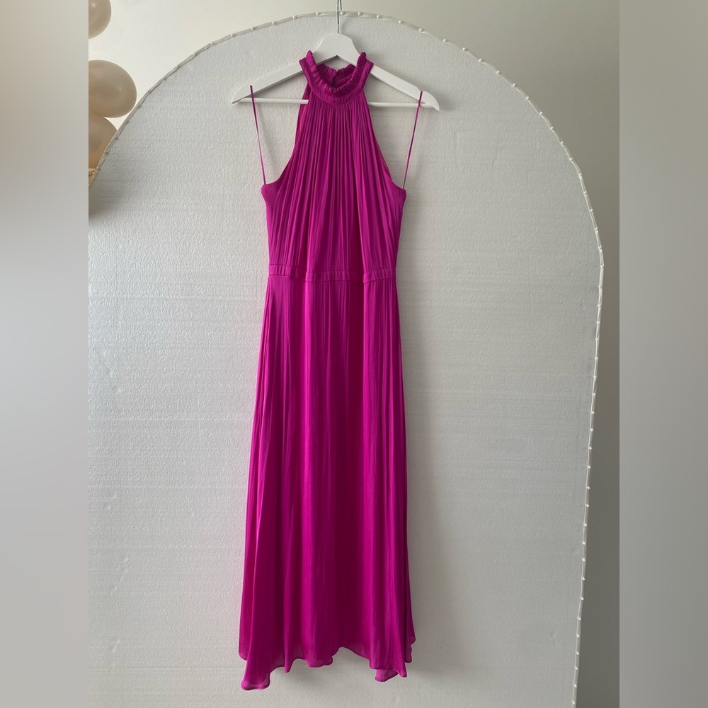 Banana Republic Soft Satin Midi Dress Fuschia Pink Size 4